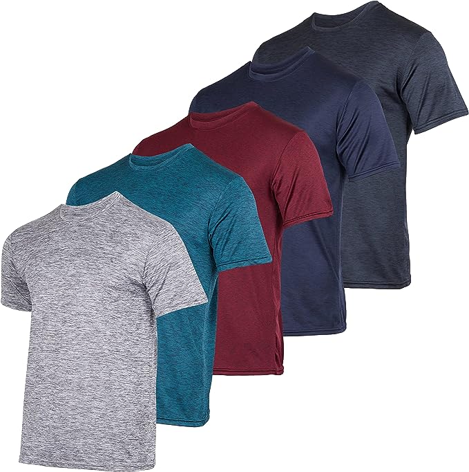 Real Essentials 5 Pack: Men’s Dry-Fit Moisture Wicking Active Athletic Performance Crew T-Shirt