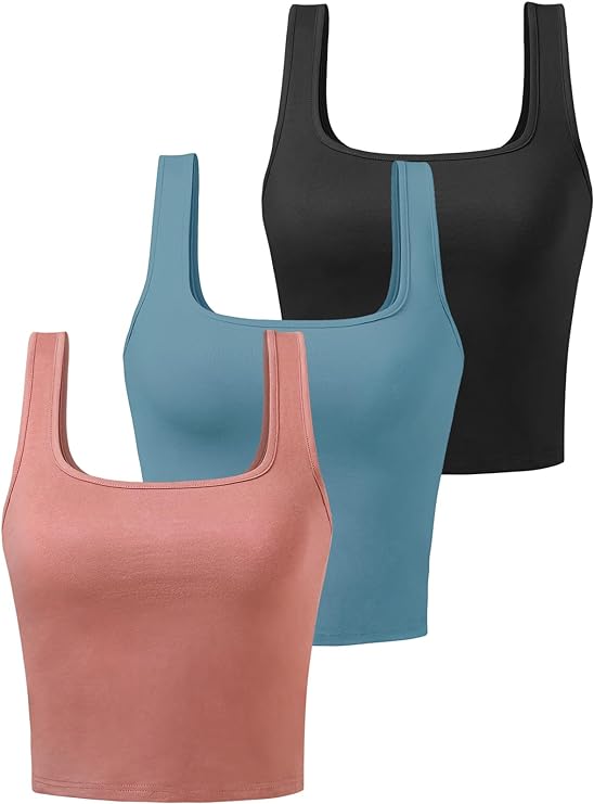 Sports-Crop-Tank- Tops-for-Women- Cropped Workout Tops Racerback Running Yoga Tanks Cotton-Sleeveless- Gym-Shirts-3-Pack