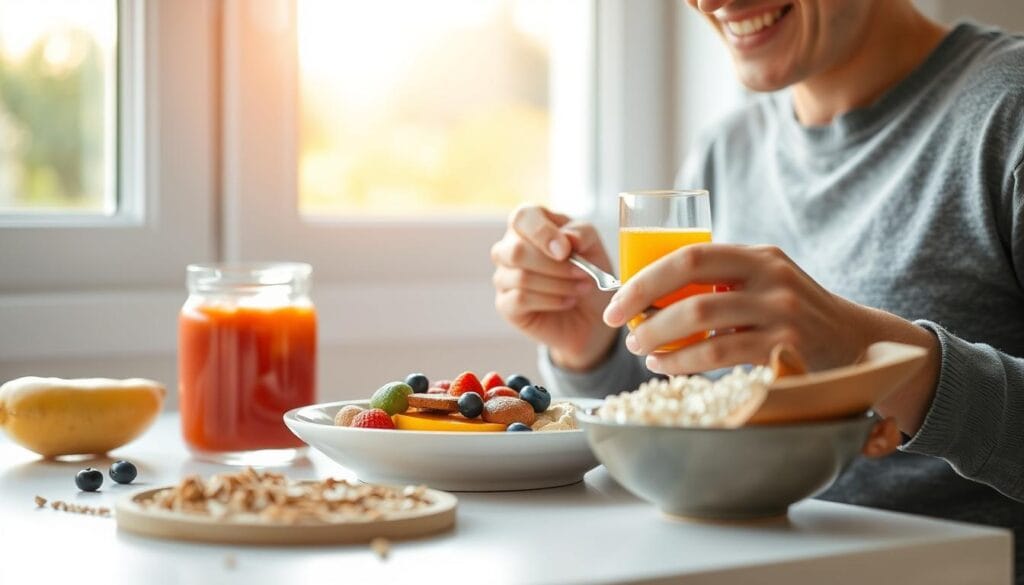 Person enjoying a balanced breakfast