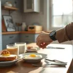 Person skipping breakfast while rushing to work
