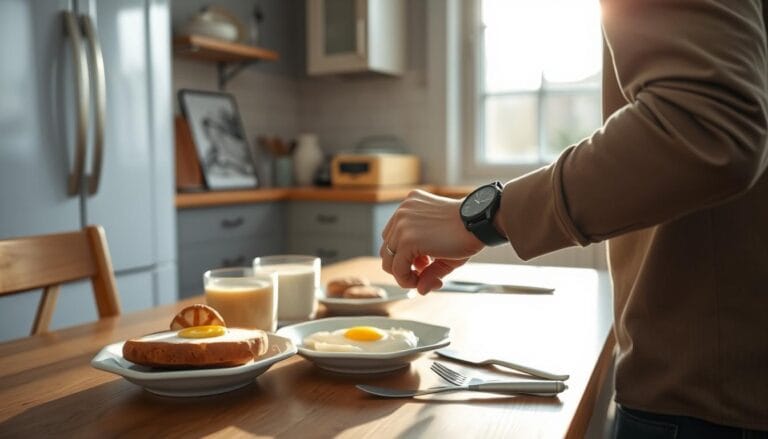 Person skipping breakfast while rushing to work