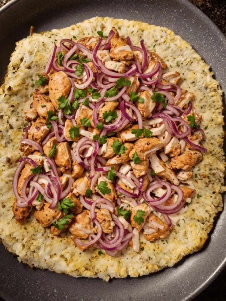 Delicious Low-Carb Chicken Breast Pizza Crust 5 | eat move healthy BBQ-Chicken-Pizza- Sugar-free-BBQ- sauce-grilled-chicken- red-onion-cilantro.