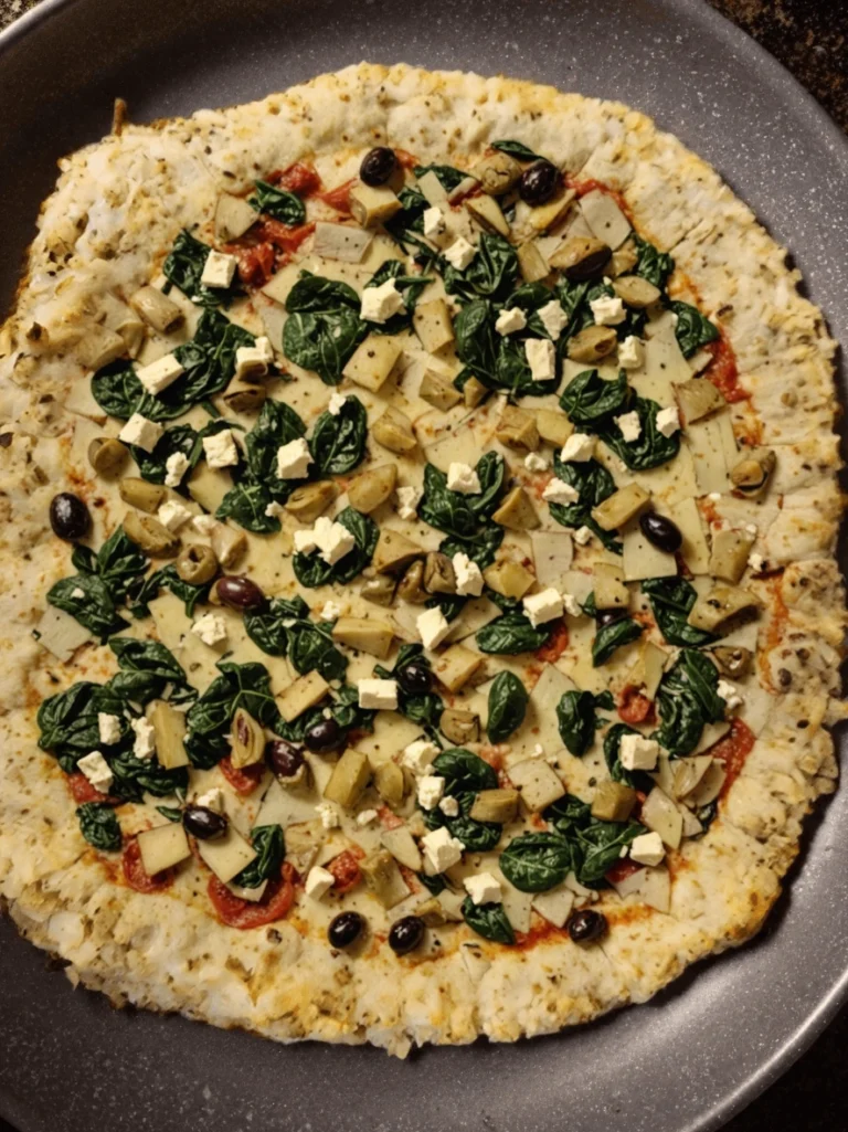 Delicious Low-Carb Chicken Breast Pizza Crust 4 | eat move healthy Mediterranean-Style- Pizza-Olives-feta- spinach-artichokes