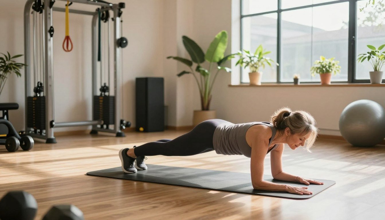 Woman-over-50- doing-low-impact-exercise-at-home